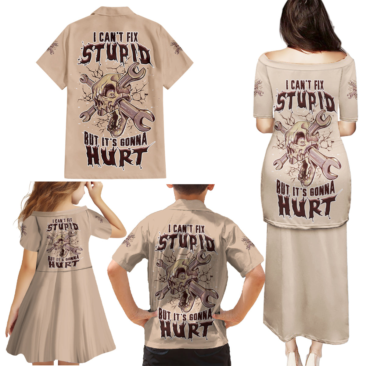 I Can Fix Stupid But It's Gonna Hurt Family Matching Puletasi Dress and Hawaiian Shirt - Wonder Print Shop