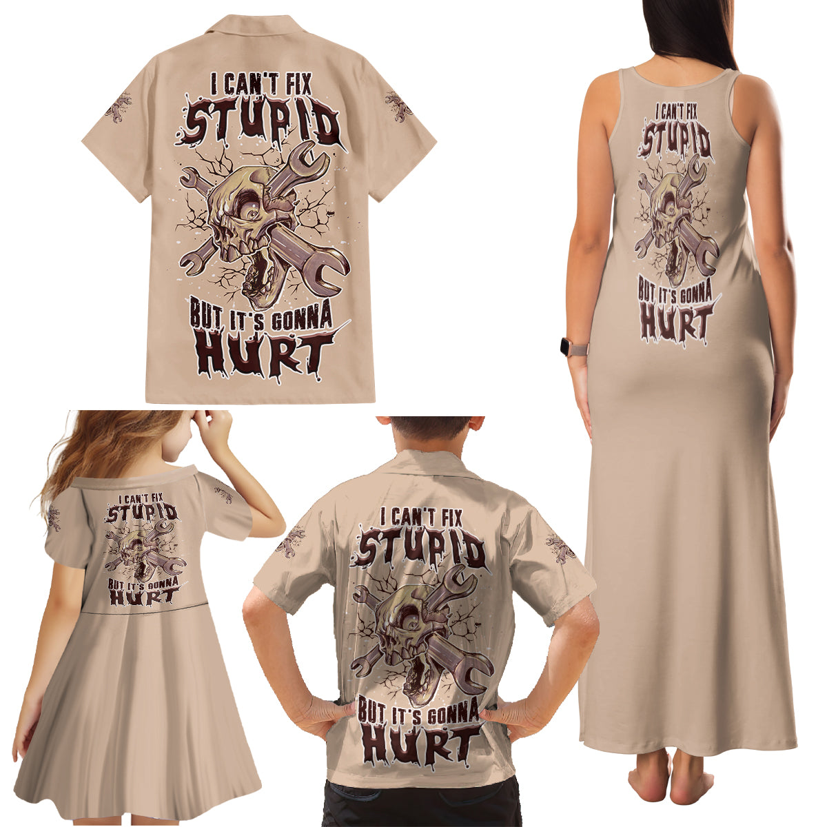 I Can Fix Stupid But It's Gonna Hurt Family Matching Tank Maxi Dress and Hawaiian Shirt - Wonder Print Shop