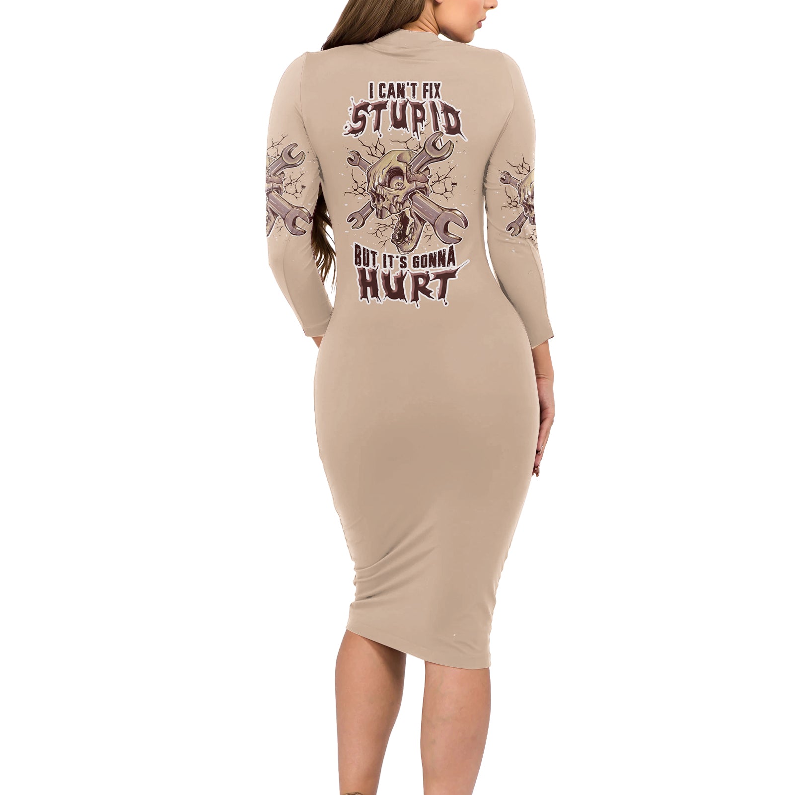 I Can Fix Stupid But It's Gonna Hurt Long Sleeve Bodycon Dress - Wonder Print Shop