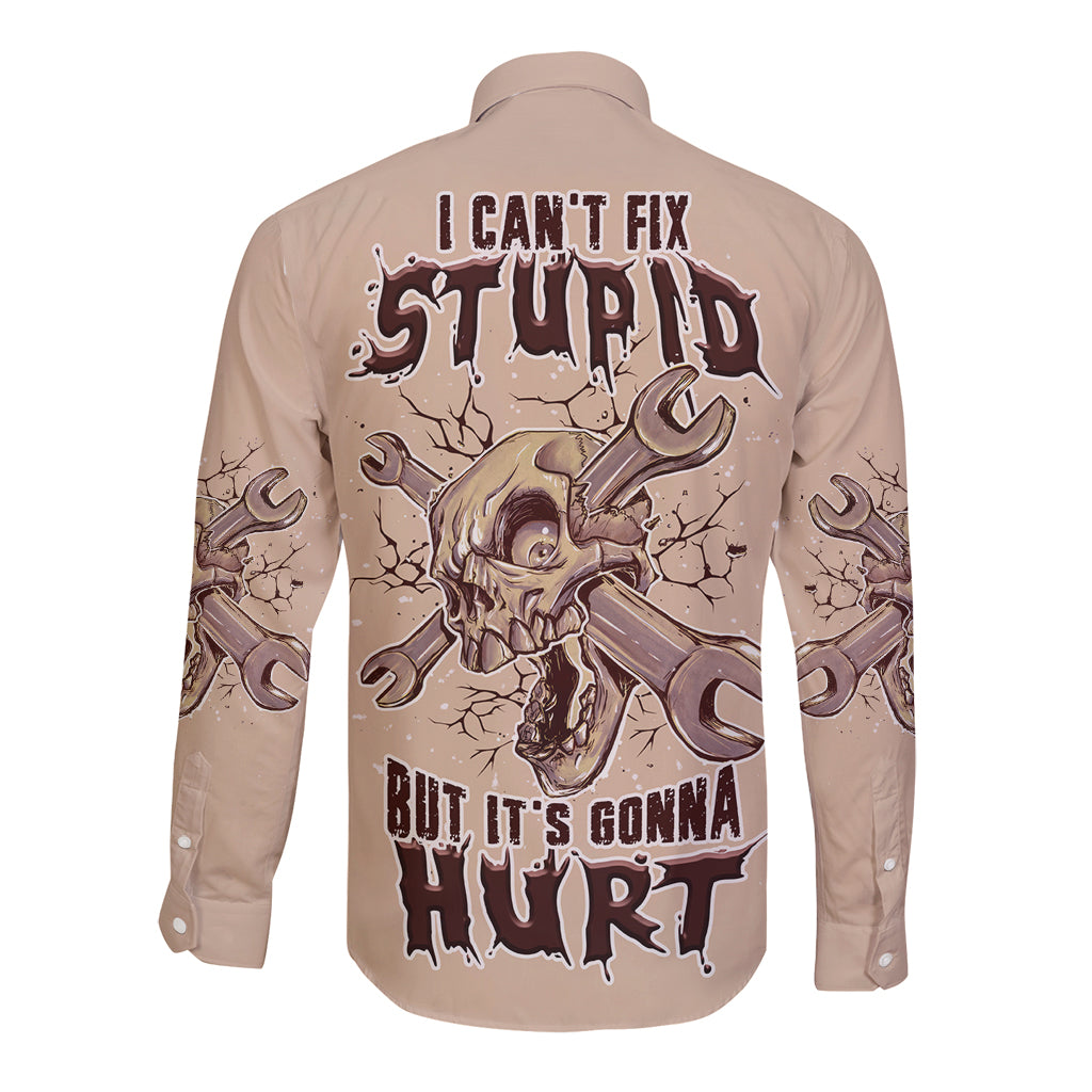 I Can Fix Stupid But It's Gonna Hurt Long Sleeve Button Shirt - Wonder Print Shop