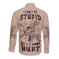 I Can Fix Stupid But It's Gonna Hurt Long Sleeve Button Shirt - Wonder Print Shop