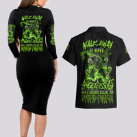 Walk Away I Have Anger Issues Couples Matching Long Sleeve Bodycon Dress and Hawaiian Shirt - Wonder Print Shop