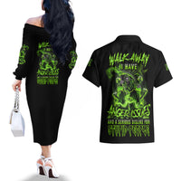 Walk Away I Have Anger Issues Couples Matching Off The Shoulder Long Sleeve Dress and Hawaiian Shirt - Wonder Print Shop