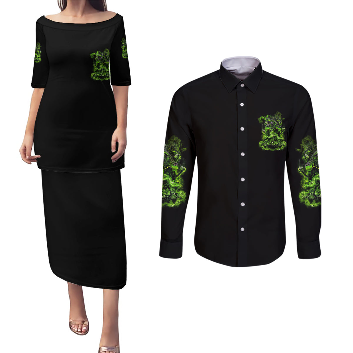 Walk Away I Have Anger Issues Couples Matching Puletasi Dress and Long Sleeve Button Shirt - Wonder Print Shop