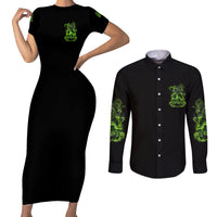 Walk Away I Have Anger Issues Couples Matching Short Sleeve Bodycon Dress and Long Sleeve Button Shirt - Wonder Print Shop