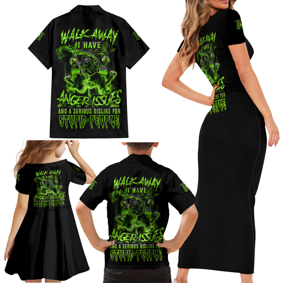 Walk Away I Have Anger Issues Family Matching Short Sleeve Bodycon Dress and Hawaiian Shirt - Wonder Print Shop