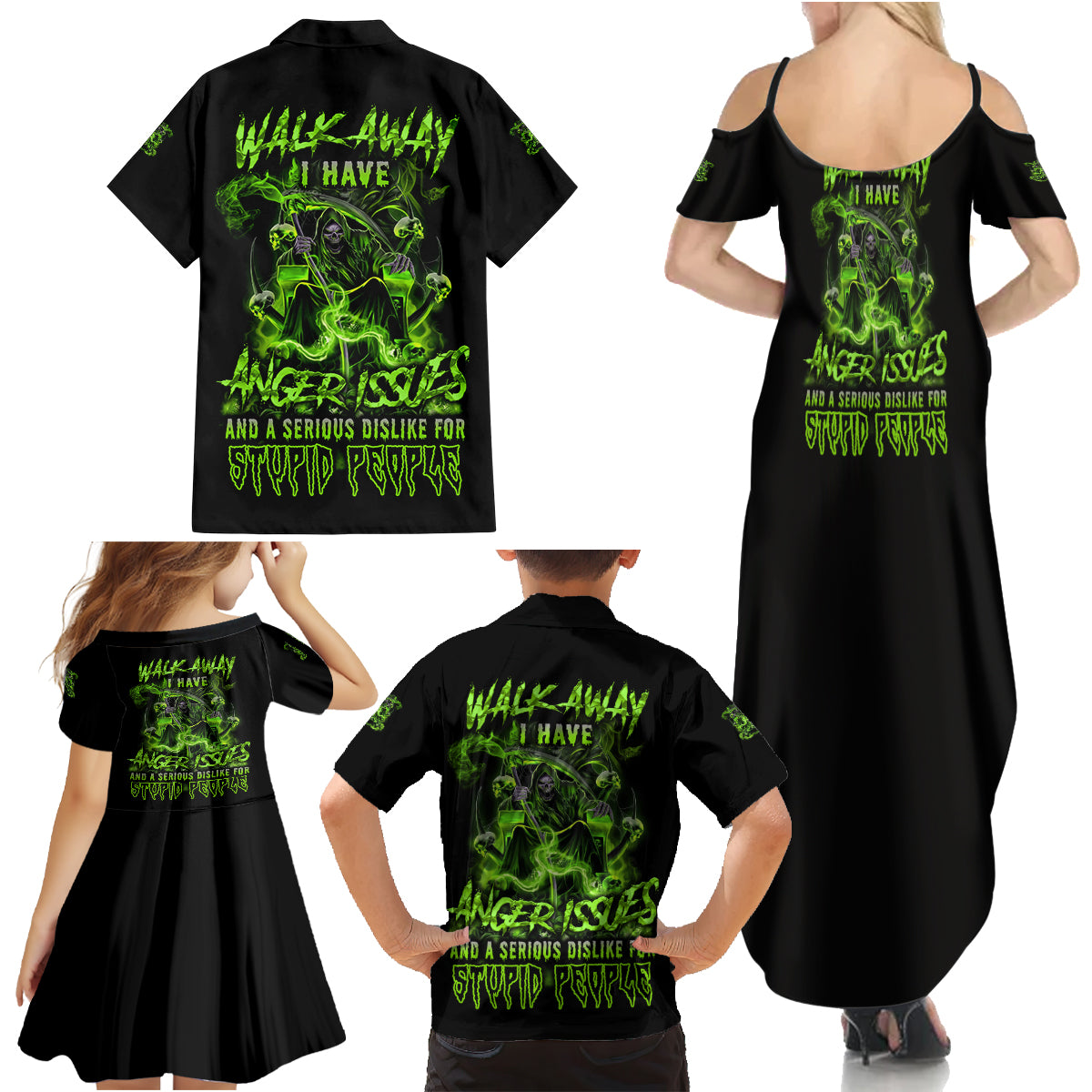 Walk Away I Have Anger Issues Family Matching Summer Maxi Dress and Hawaiian Shirt - Wonder Print Shop