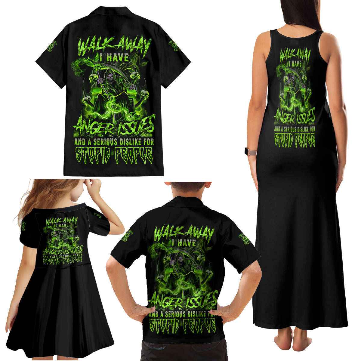 Walk Away I Have Anger Issues Family Matching Tank Maxi Dress and Hawaiian Shirt - Wonder Print Shop