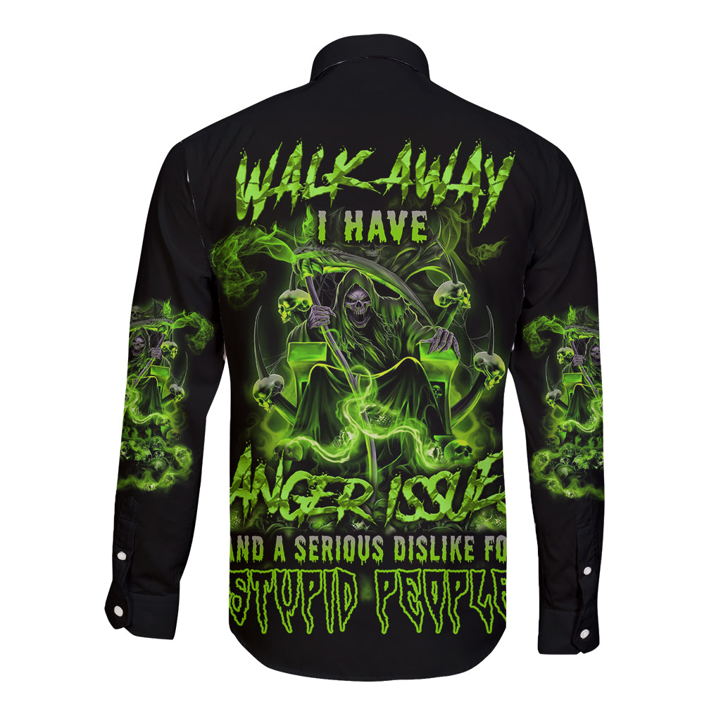 Walk Away I Have Anger Issues Long Sleeve Button Shirt - Wonder Print Shop