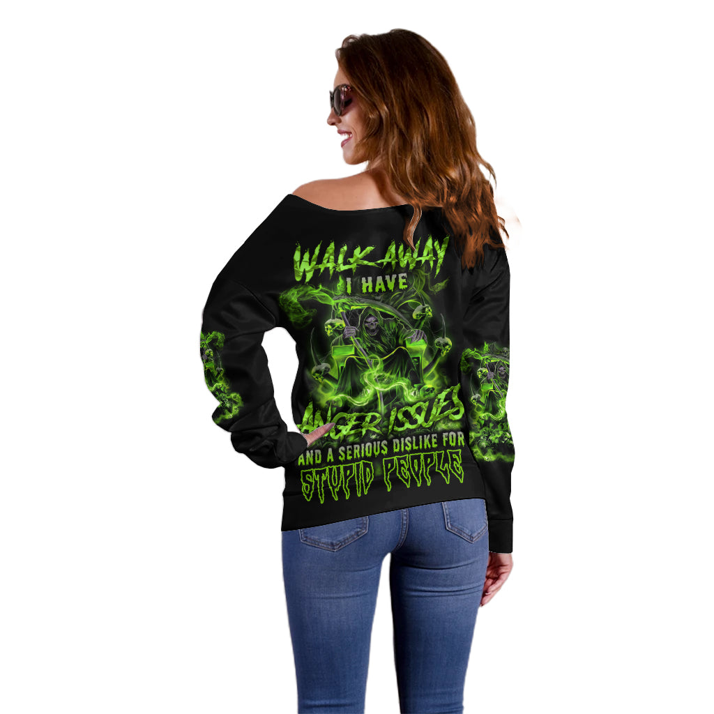 Walk Away I Have Anger Issues Off Shoulder Sweater - Wonder Print Shop