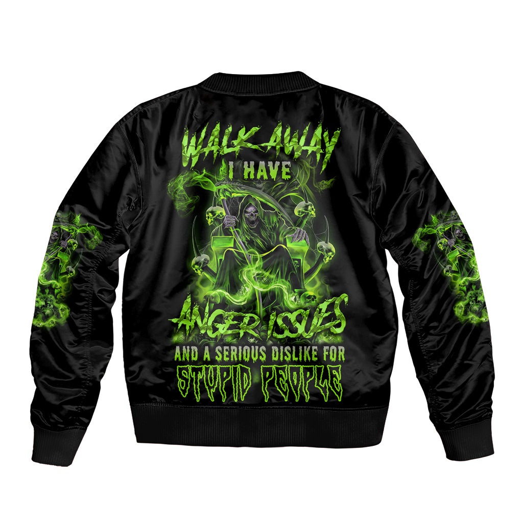 Walk Away I Have Anger Issues Sleeve Zip Bomber Jacket - Wonder Print Shop