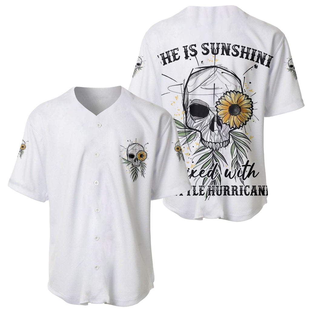 She Is Sunshine Skull Sunflower Baseball Jersey - Wonder Print Shop