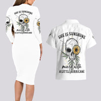 She Is Sunshine Skull Sunflower Couples Matching Long Sleeve Bodycon Dress and Hawaiian Shirt - Wonder Print Shop