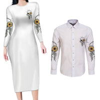 She Is Sunshine Skull Sunflower Couples Matching Long Sleeve Bodycon Dress and Long Sleeve Button Shirt - Wonder Print Shop