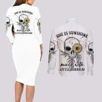 She Is Sunshine Skull Sunflower Couples Matching Long Sleeve Bodycon Dress and Long Sleeve Button Shirt - Wonder Print Shop