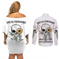She Is Sunshine Skull Sunflower Couples Matching Off Shoulder Short Dress and Long Sleeve Button Shirt - Wonder Print Shop