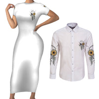 She Is Sunshine Skull Sunflower Couples Matching Short Sleeve Bodycon Dress and Long Sleeve Button Shirt - Wonder Print Shop