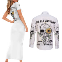 She Is Sunshine Skull Sunflower Couples Matching Short Sleeve Bodycon Dress and Long Sleeve Button Shirt - Wonder Print Shop