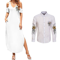 She Is Sunshine Skull Sunflower Couples Matching Summer Maxi Dress and Long Sleeve Button Shirt - Wonder Print Shop