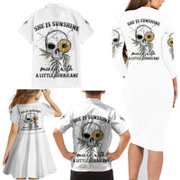 She Is Sunshine Skull Sunflower Family Matching Long Sleeve Bodycon Dress and Hawaiian Shirt - Wonder Print Shop