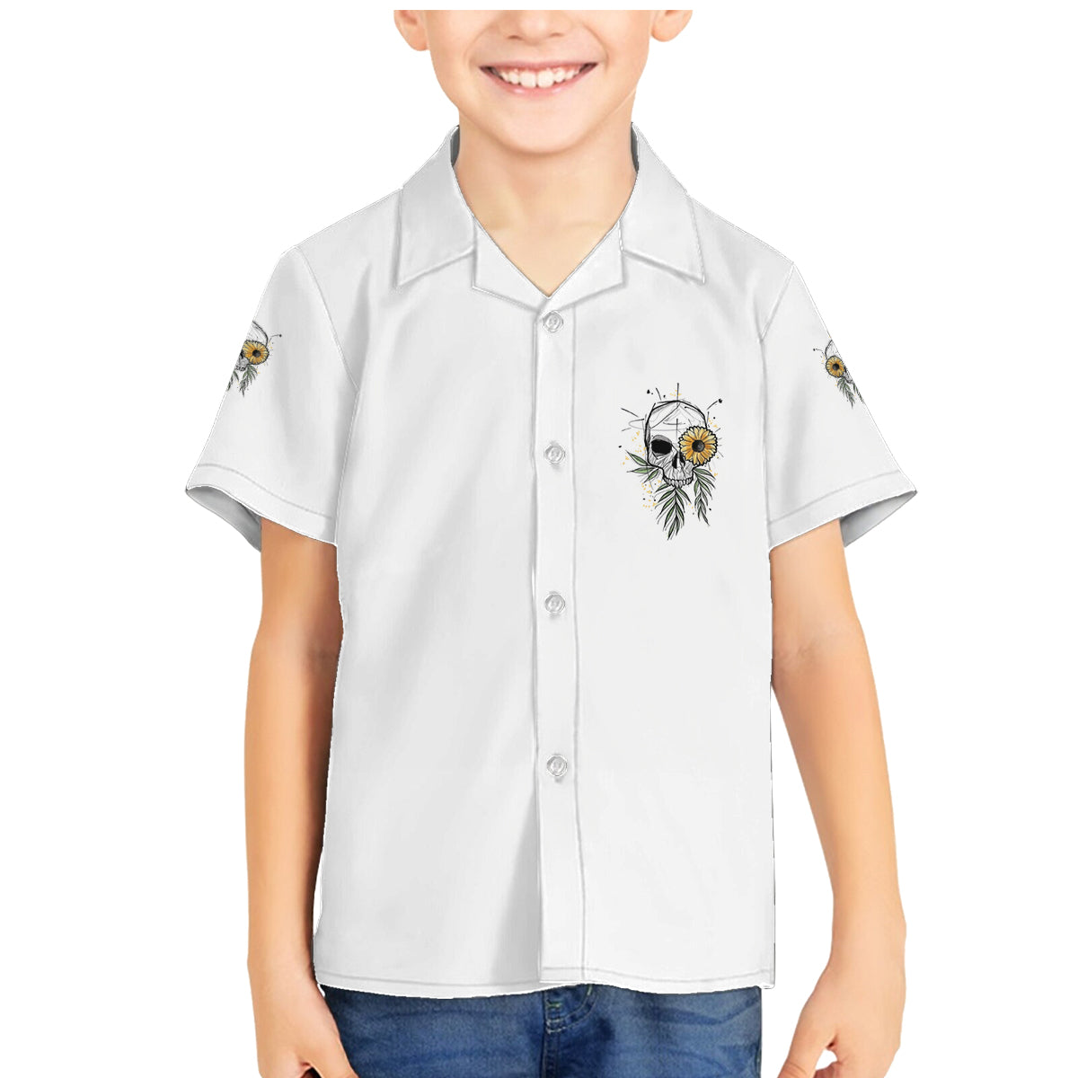 She Is Sunshine Skull Sunflower Family Matching Mermaid Dress and Hawaiian Shirt - Wonder Print Shop