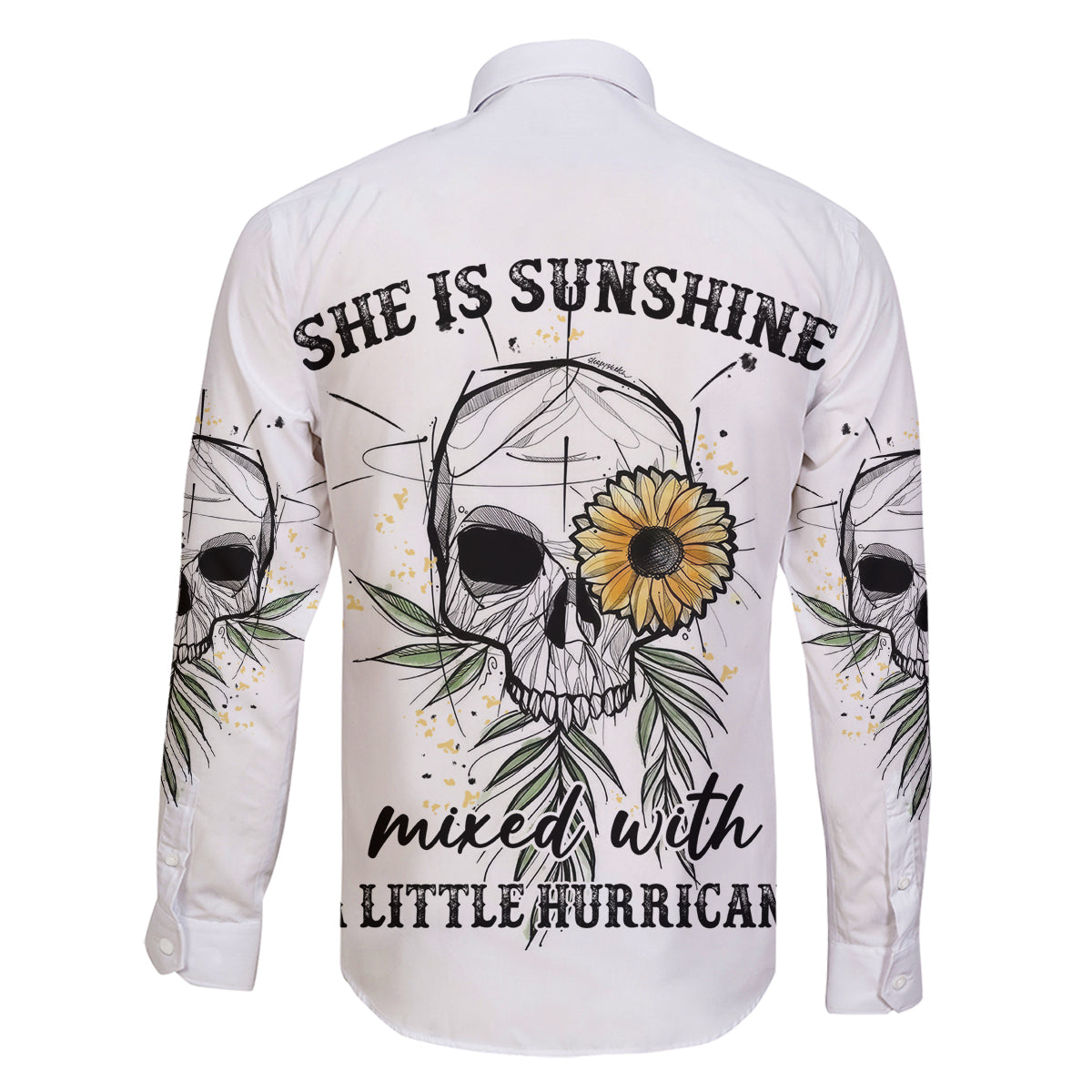 She Is Sunshine Skull Sunflower Family Matching Puletasi Dress and Hawaiian Shirt - Wonder Print Shop