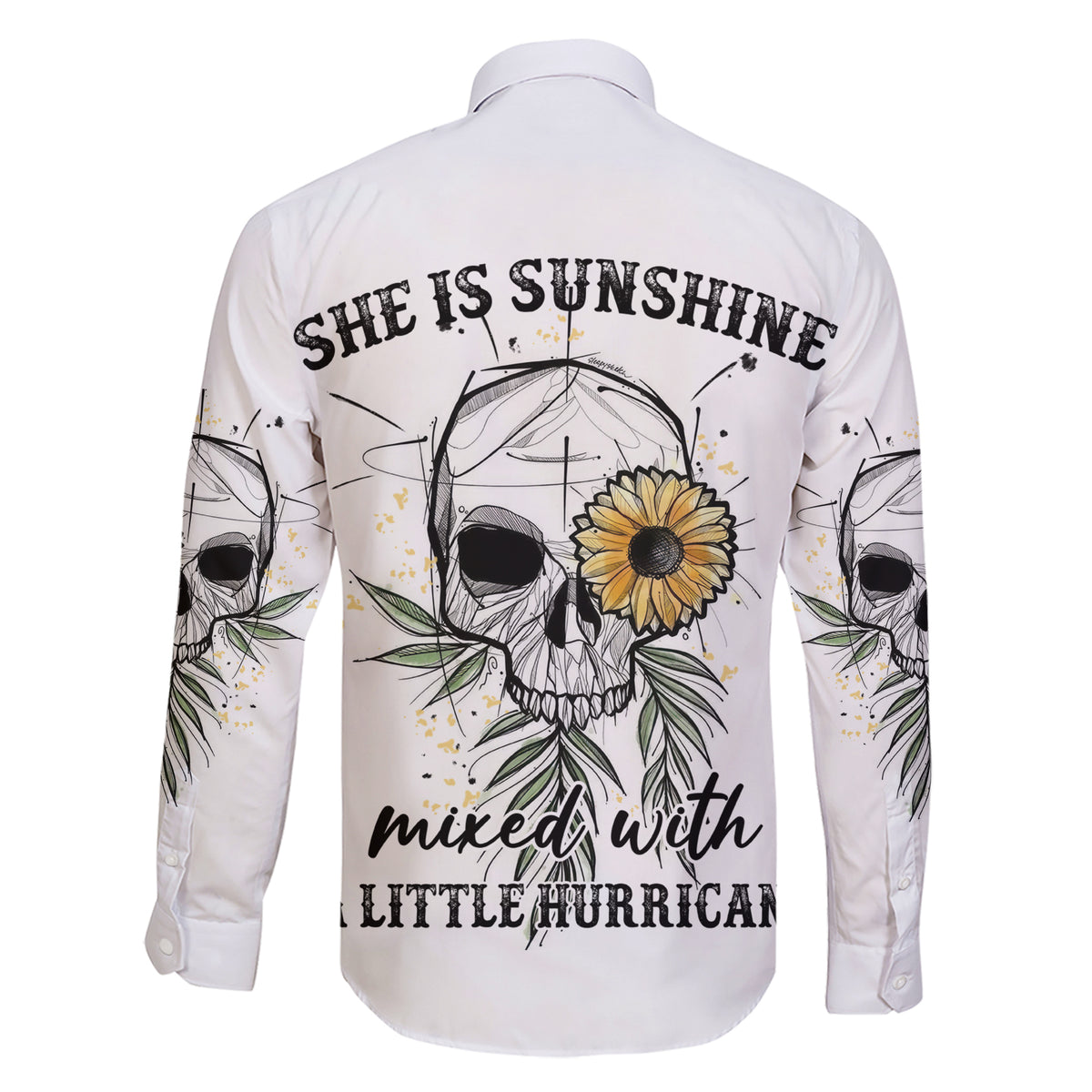 She Is Sunshine Skull Sunflower Family Matching Short Sleeve Bodycon Dress and Hawaiian Shirt - Wonder Print Shop