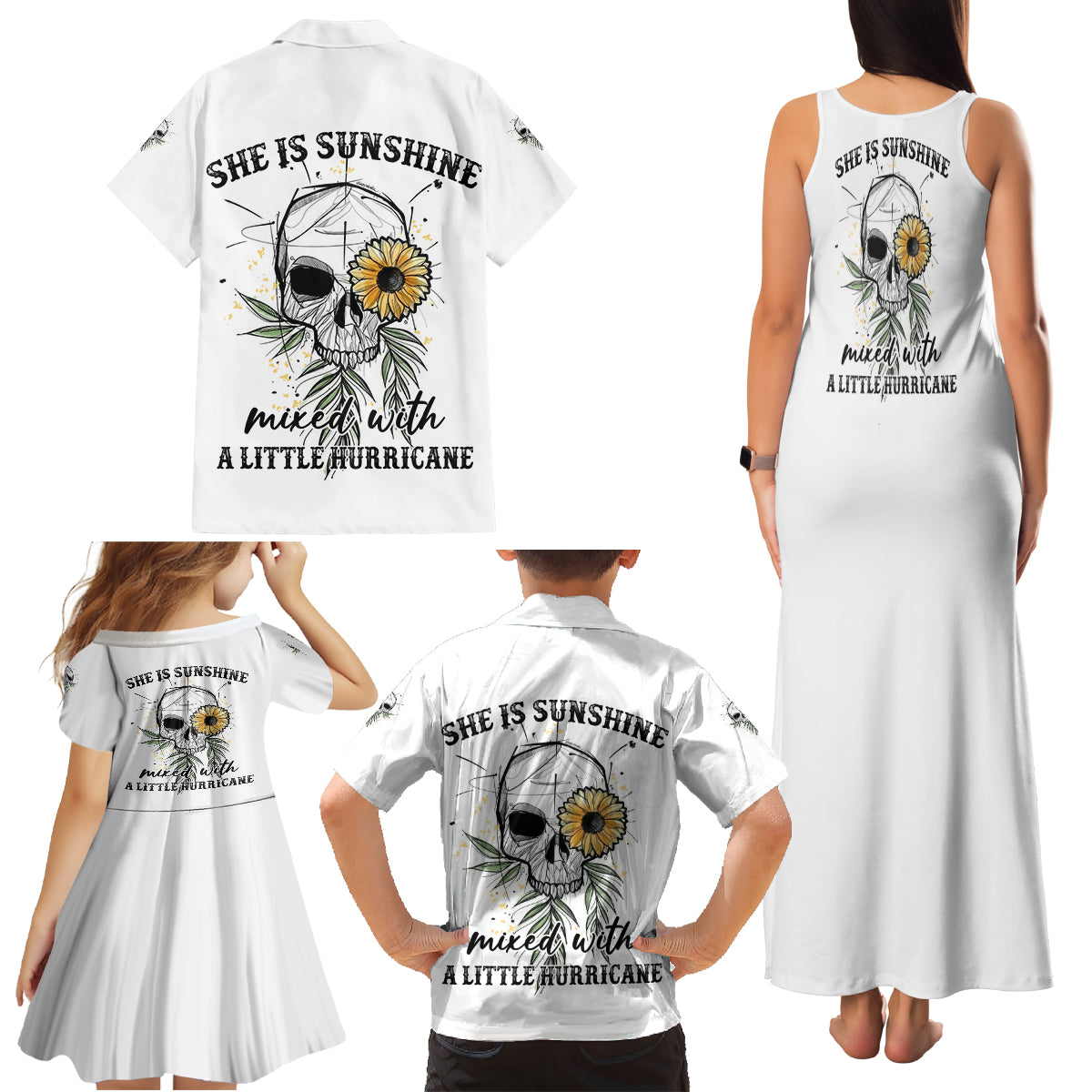 She Is Sunshine Skull Sunflower Family Matching Tank Maxi Dress and Hawaiian Shirt - Wonder Print Shop