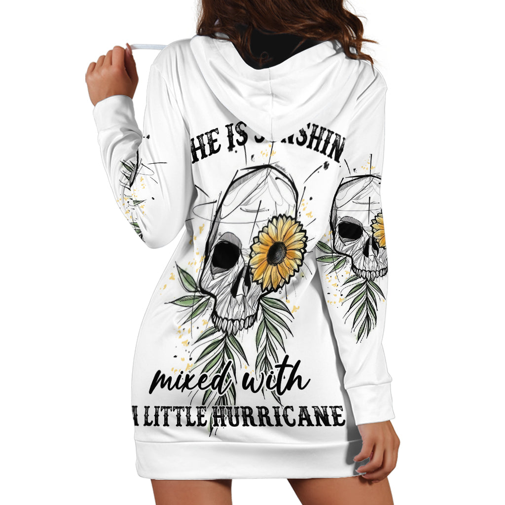She Is Sunshine Skull Sunflower Hoodie Dress - Wonder Print Shop