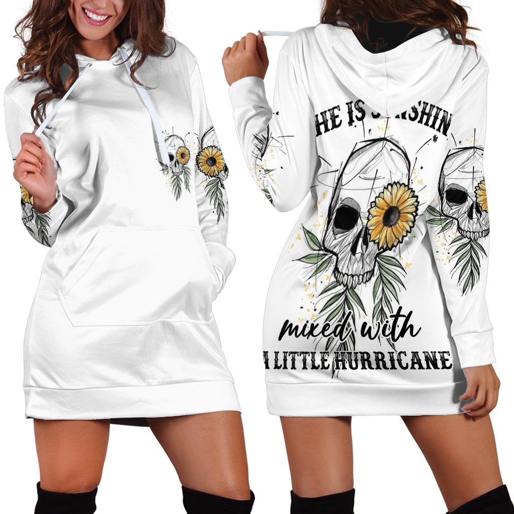 She Is Sunshine Skull Sunflower Hoodie Dress - Wonder Print Shop