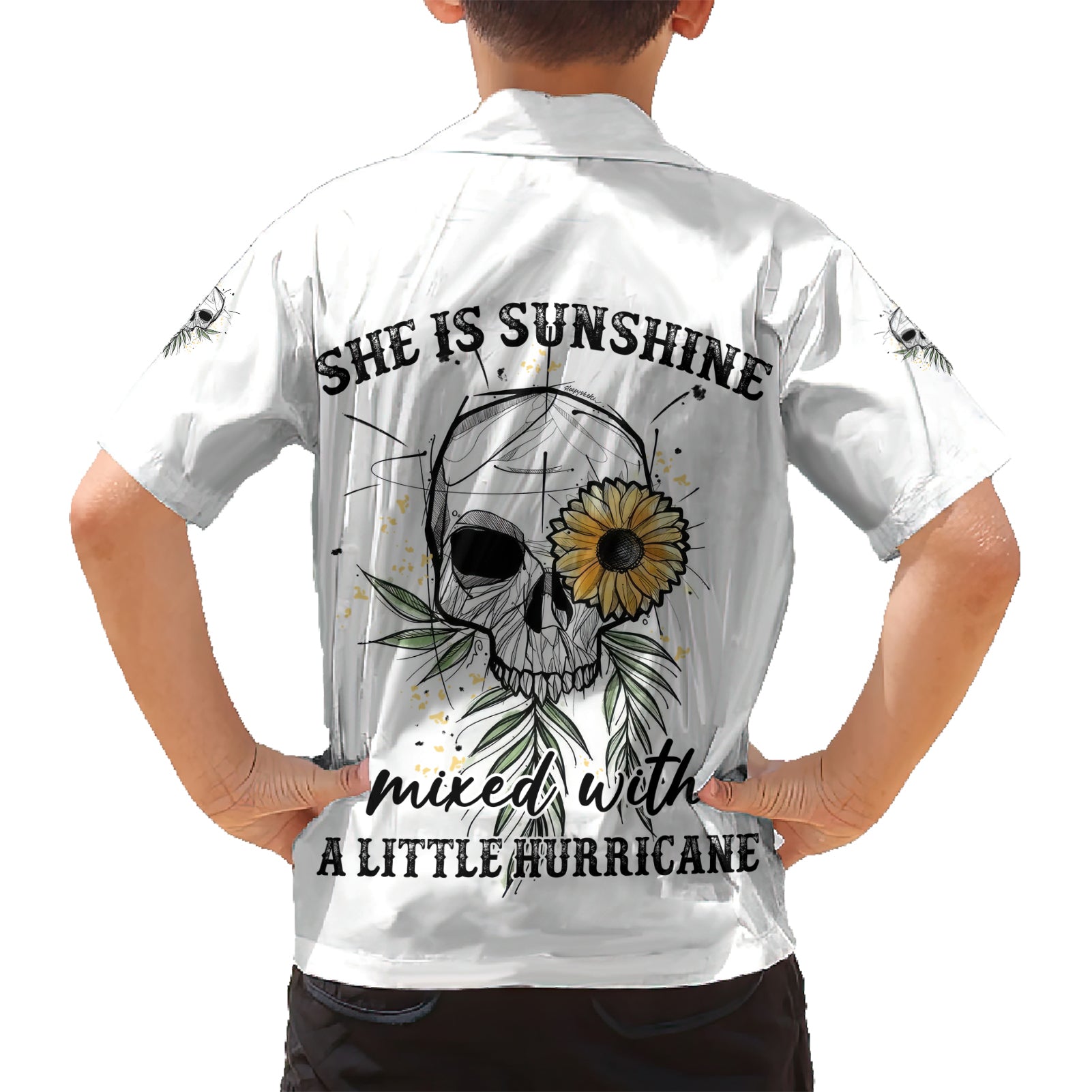 She Is Sunshine Skull Sunflower Kid Hawaiian Shirt - Wonder Print Shop