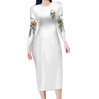 She Is Sunshine Skull Sunflower Long Sleeve Bodycon Dress - Wonder Print Shop
