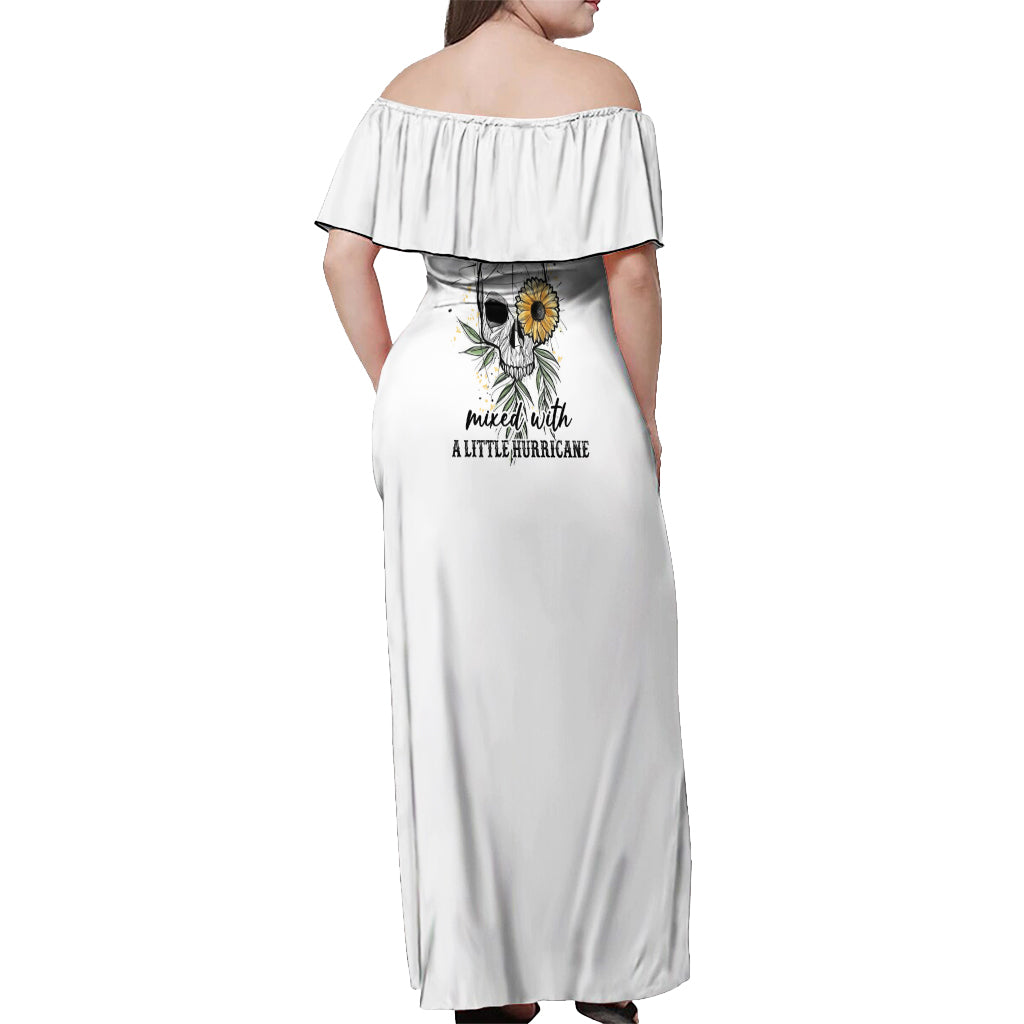 She Is Sunshine Skull Sunflower Off Shoulder Maxi Dress - Wonder Print Shop
