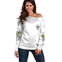 She Is Sunshine Skull Sunflower Off Shoulder Sweater - Wonder Print Shop