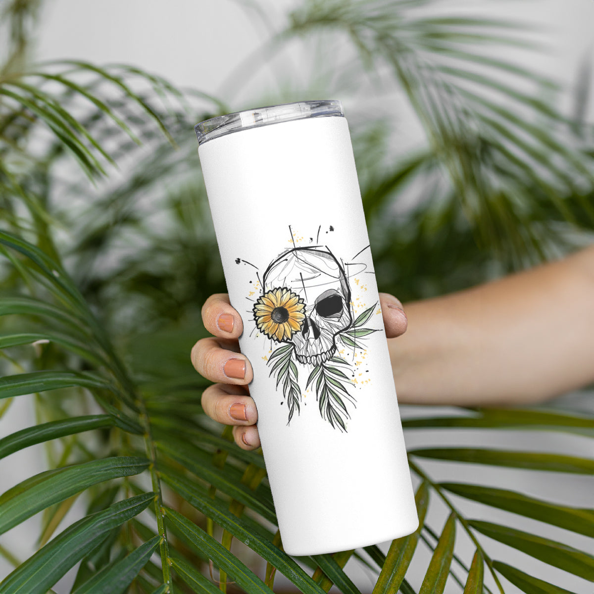 She Is Sunshine Skull Sunflower Skinny Tumbler - Wonder Print Shop