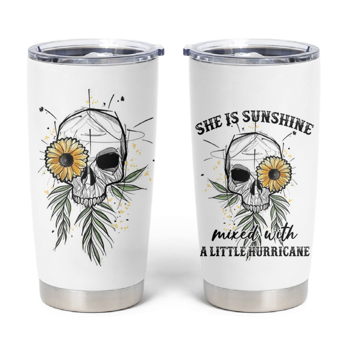 She Is Sunshine Skull Sunflower Tumbler Cup - Wonder Print Shop