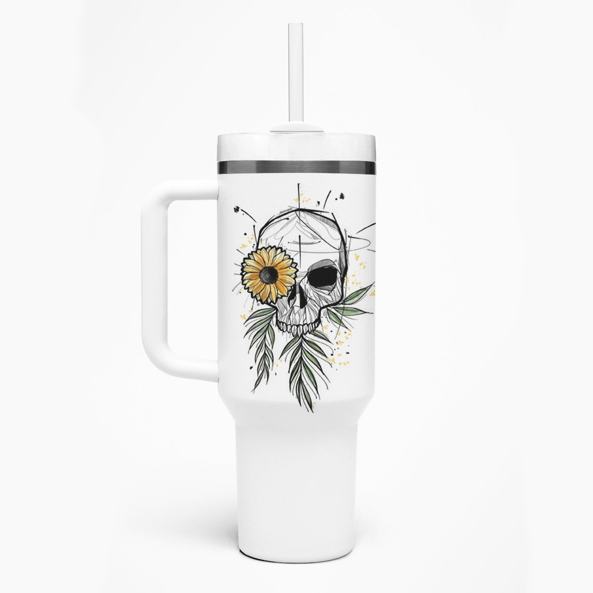 She Is Sunshine Skull Sunflower Tumbler With Handle - Wonder Print Shop