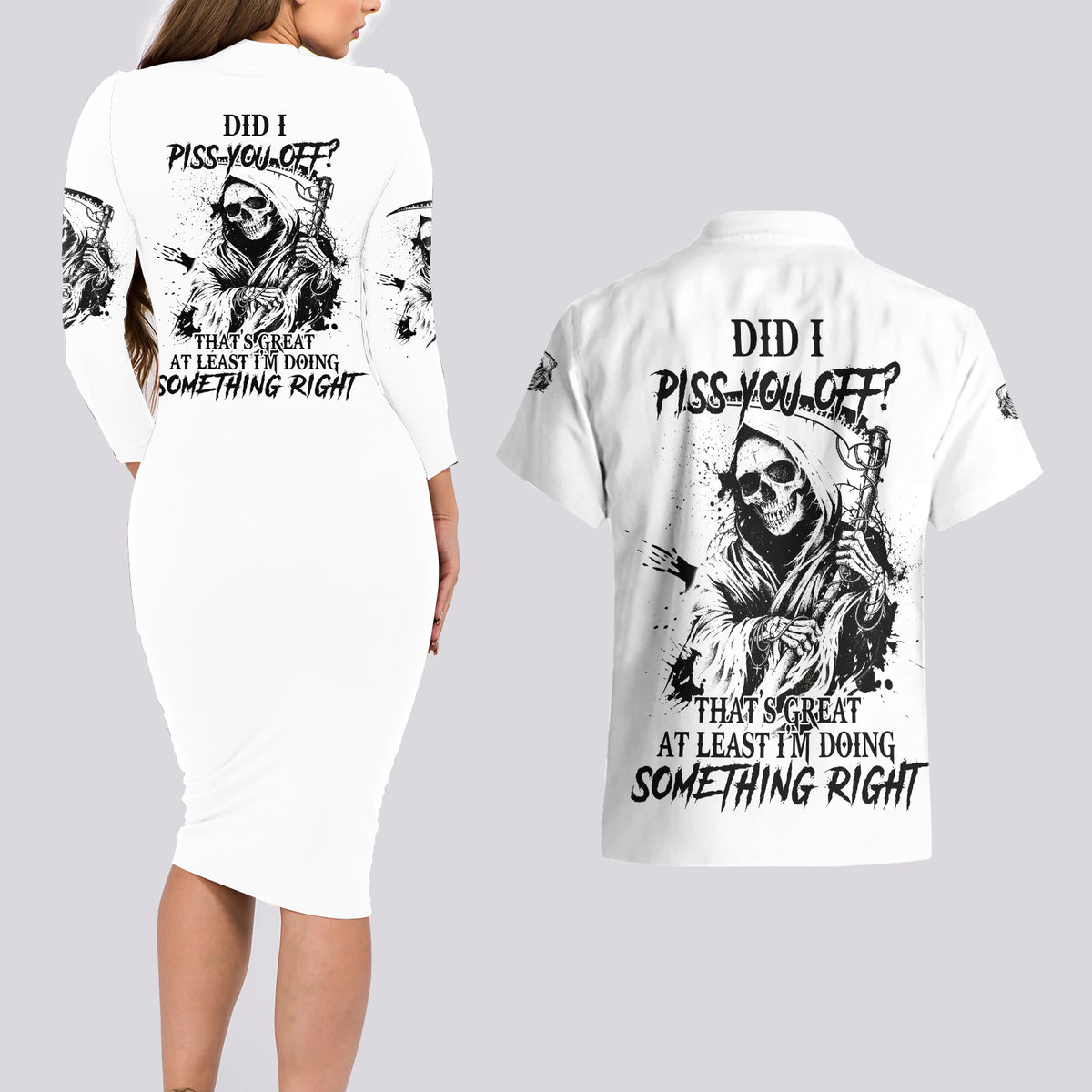 Did I Piss You Off Skull Reaper Couples Matching Long Sleeve Bodycon Dress and Hawaiian Shirt - Wonder Print Shop