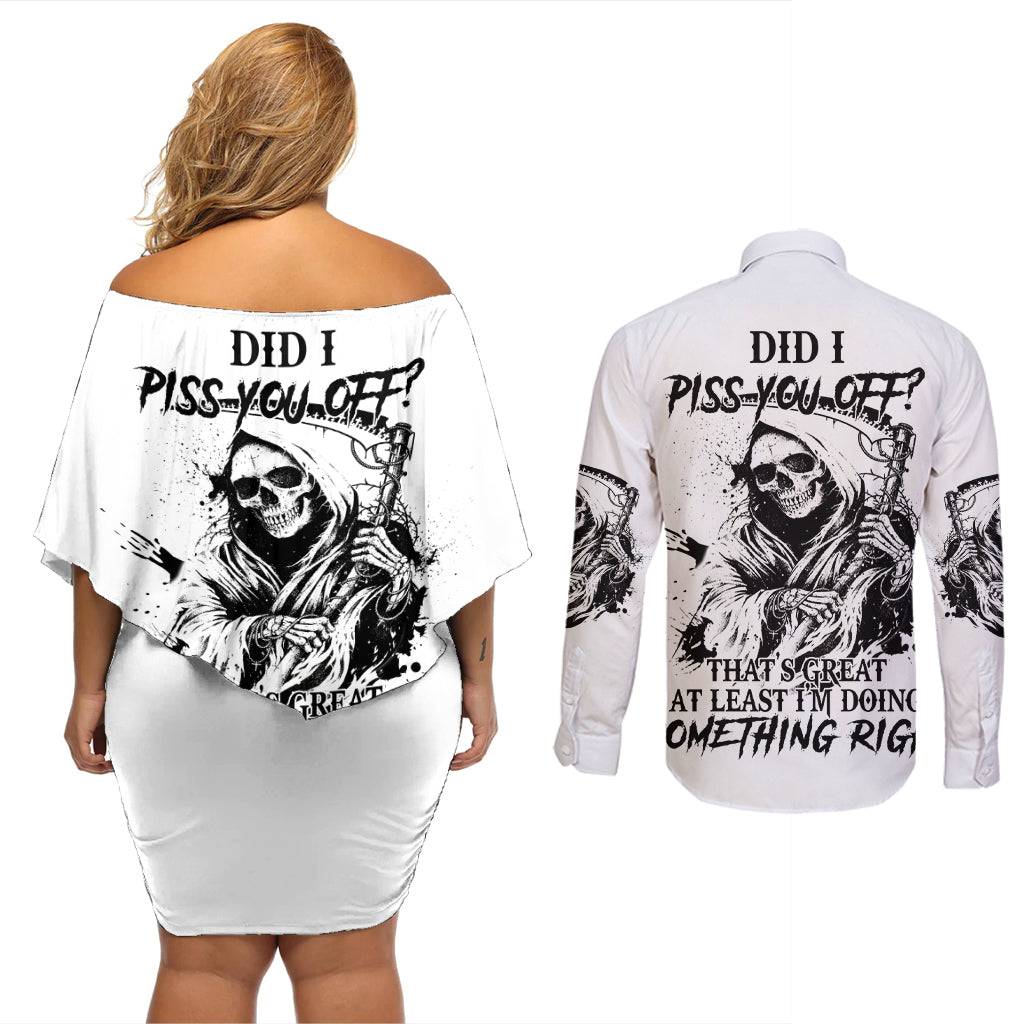 Did I Piss You Off Skull Reaper Couples Matching Off Shoulder Short Dress and Long Sleeve Button Shirt - Wonder Print Shop