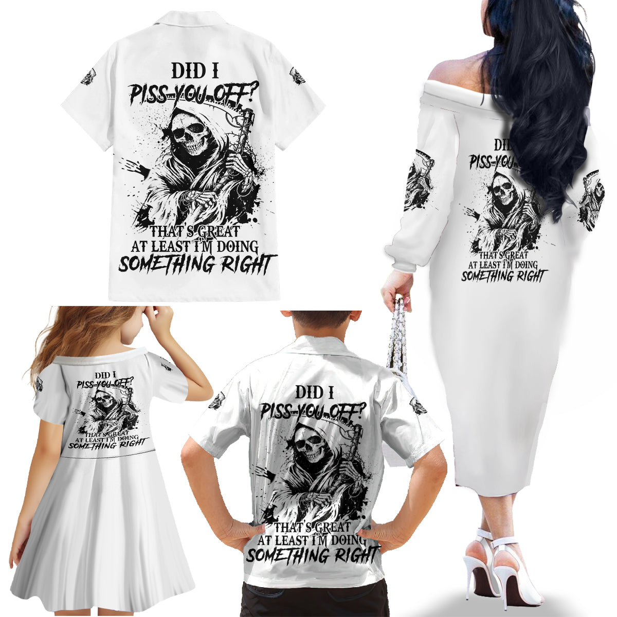 Did I Piss You Off Skull Reaper Family Matching Off Shoulder Long Sleeve Dress and Hawaiian Shirt - Wonder Print Shop