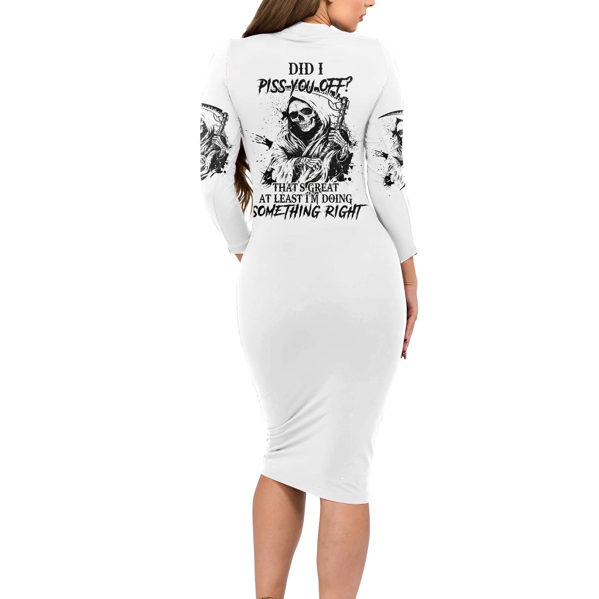 Did I Piss You Off Skull Reaper Long Sleeve Bodycon Dress - Wonder Print Shop