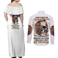 I Don't Have An Attitude Problem Couples Matching Off Shoulder Maxi Dress and Long Sleeve Button Shirt - Wonder Print Shop