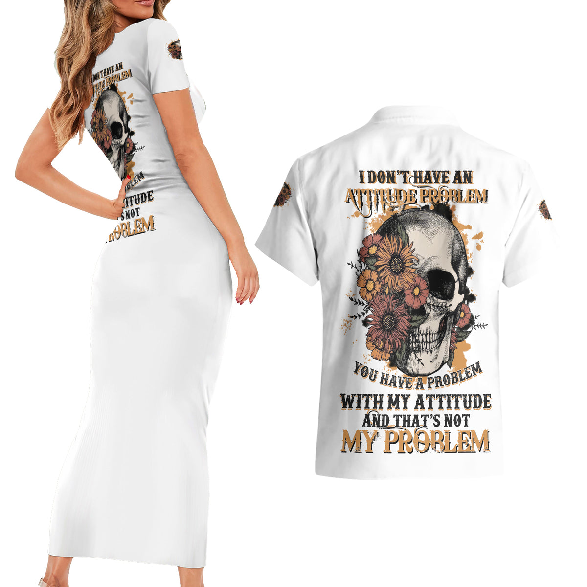 I Don't Have An Attitude Problem Couples Matching Short Sleeve Bodycon Dress and Hawaiian Shirt - Wonder Print Shop