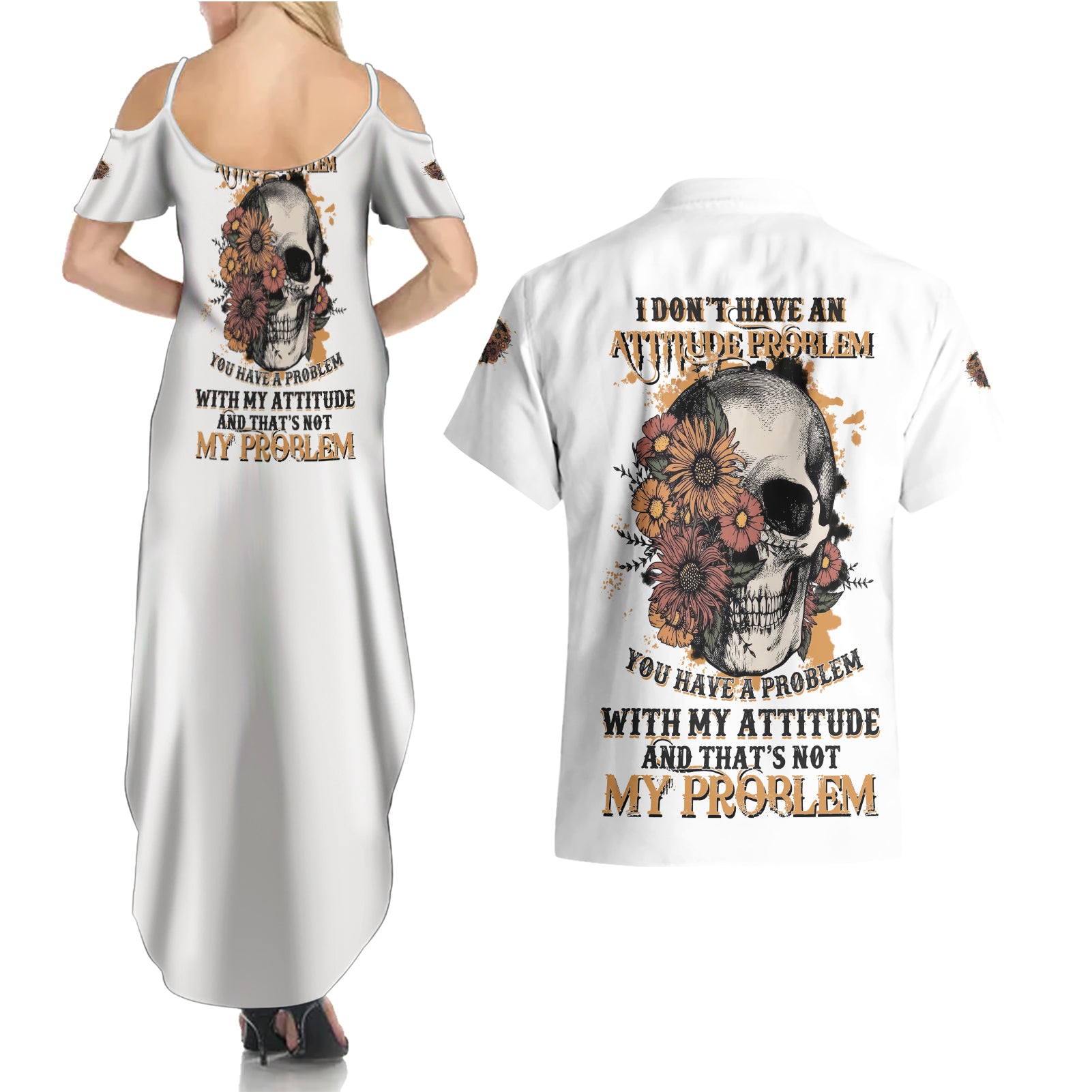 I Don't Have An Attitude Problem Couples Matching Summer Maxi Dress and Hawaiian Shirt - Wonder Print Shop