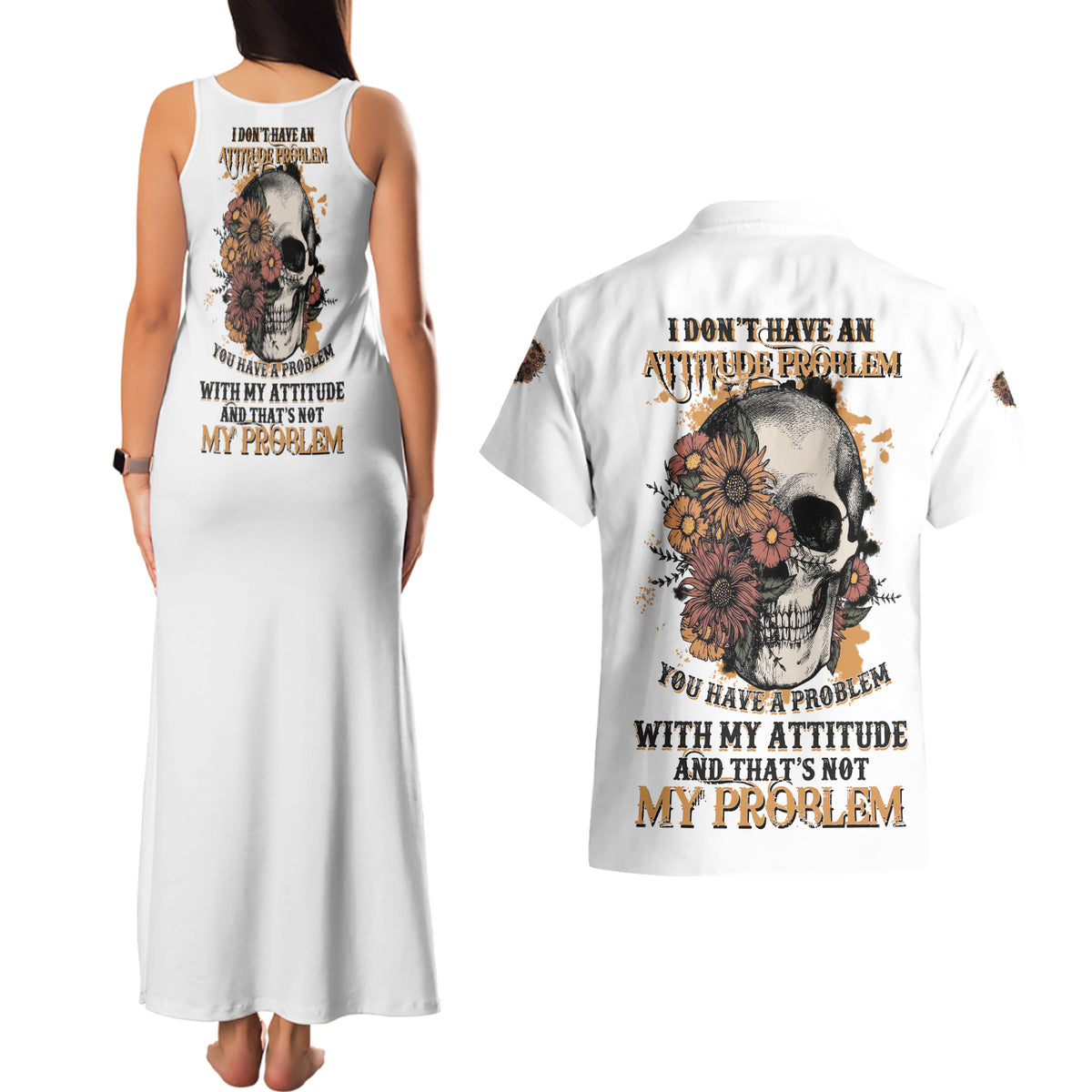 I Don't Have An Attitude Problem Couples Matching Tank Maxi Dress and Hawaiian Shirt - Wonder Print Shop