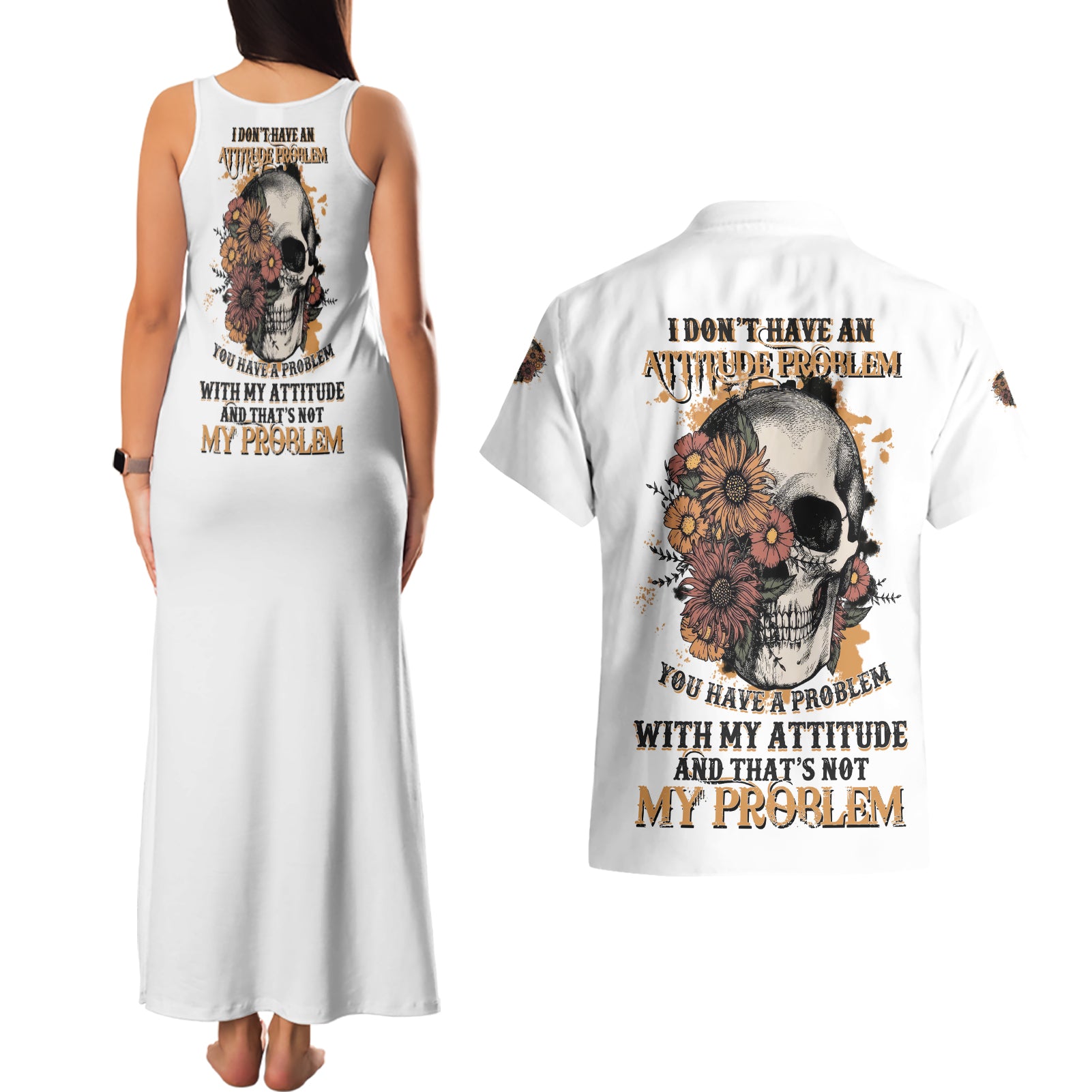 I Don't Have An Attitude Problem Couples Matching Tank Maxi Dress and Hawaiian Shirt - Wonder Print Shop