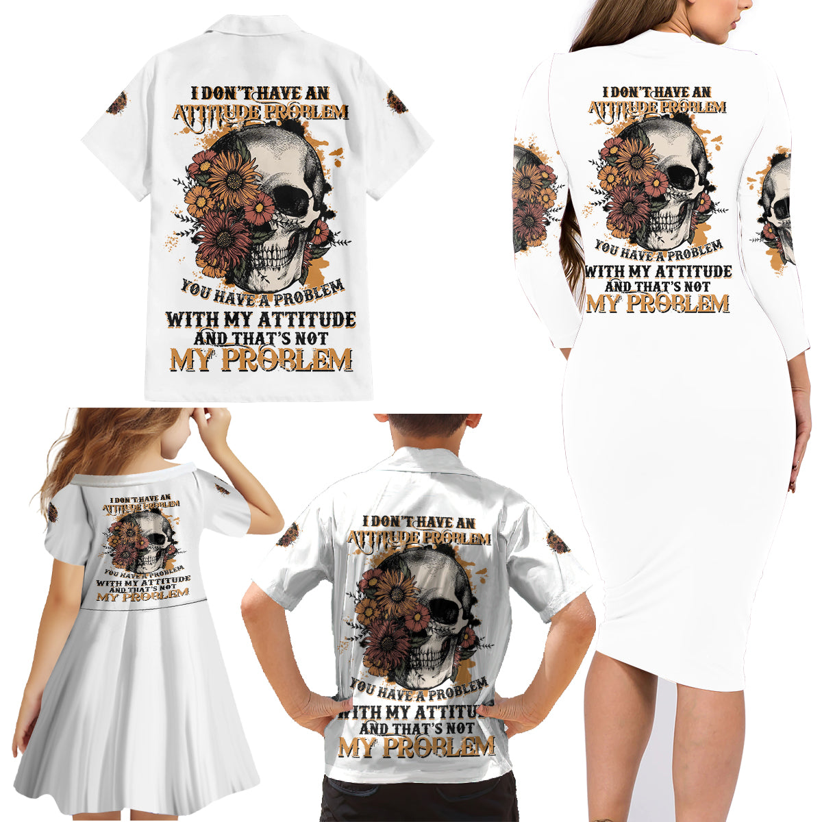 I Don't Have An Attitude Problem Family Matching Long Sleeve Bodycon Dress and Hawaiian Shirt - Wonder Print Shop