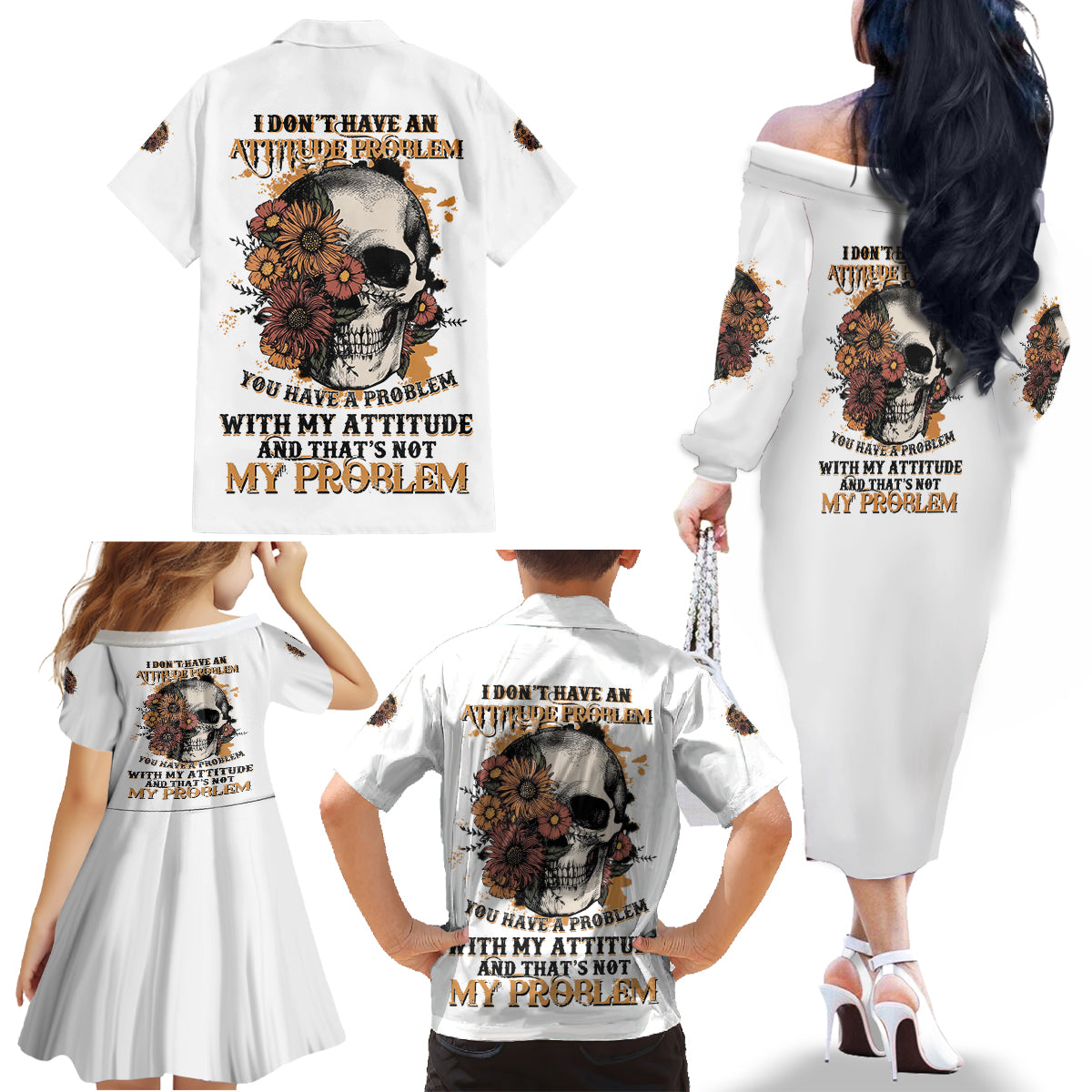 I Don't Have An Attitude Problem Family Matching Off Shoulder Long Sleeve Dress and Hawaiian Shirt - Wonder Print Shop