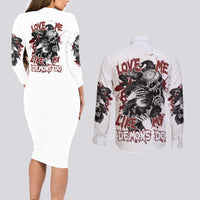 Love Me Like My Demons Do Skull Couples Matching Long Sleeve Bodycon Dress and Long Sleeve Button Shirt - Wonder Print Shop