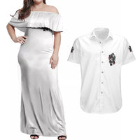 Love Me Like My Demons Do Skull Couples Matching Off Shoulder Maxi Dress and Hawaiian Shirt - Wonder Print Shop